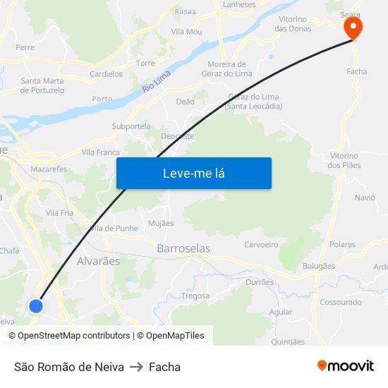 São Romão de Neiva to Facha map