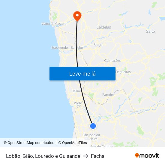 Lobão, Gião, Louredo e Guisande to Facha map