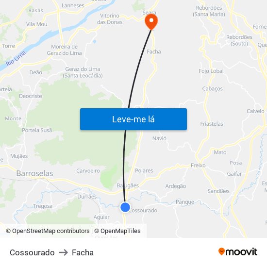 Cossourado to Facha map