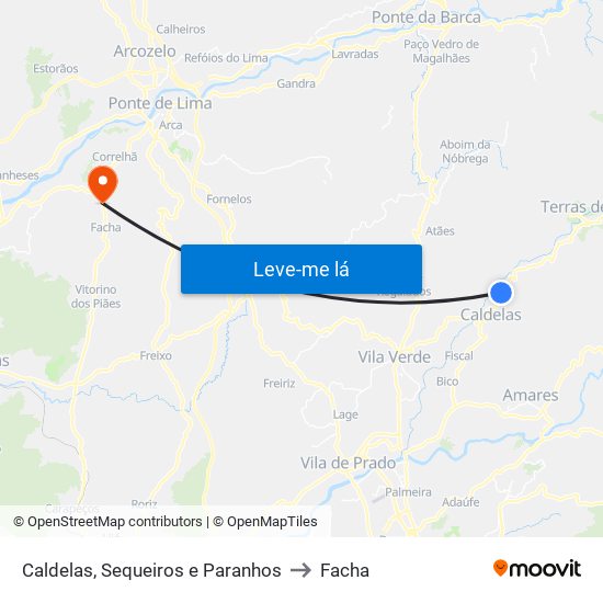 Caldelas, Sequeiros e Paranhos to Facha map