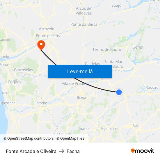 Fonte Arcada e Oliveira to Facha map
