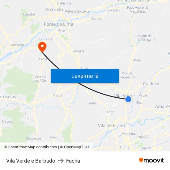 Vila Verde e Barbudo to Facha map