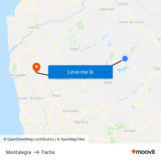 Montalegre to Facha map