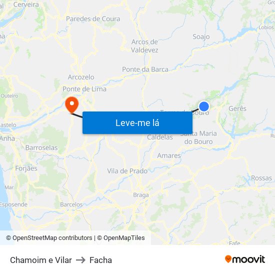 Chamoim e Vilar to Facha map