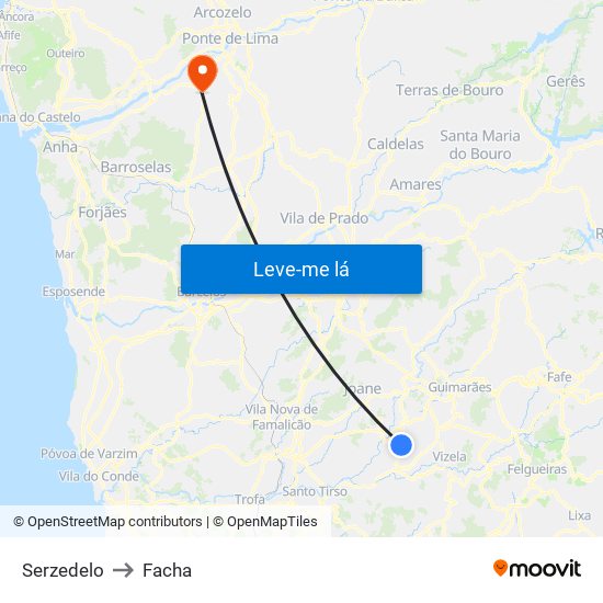 Serzedelo to Facha map