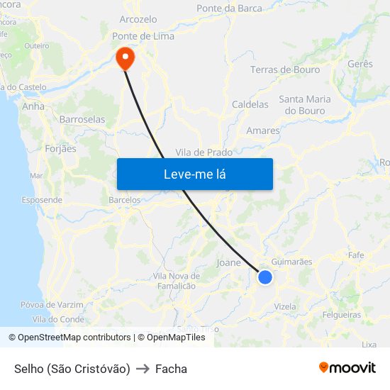 Selho (São Cristóvão) to Facha map