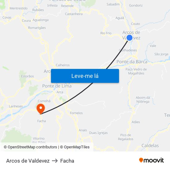 Arcos de Valdevez to Facha map