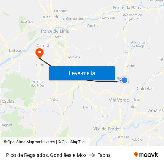 Pico de Regalados, Gondiães e Mós to Facha map