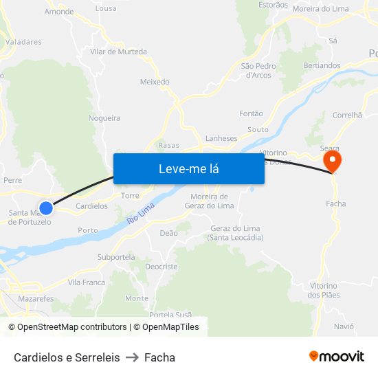 Cardielos e Serreleis to Facha map