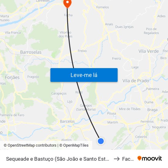 Sequeade e Bastuço (São João e Santo Estêvão) to Facha map