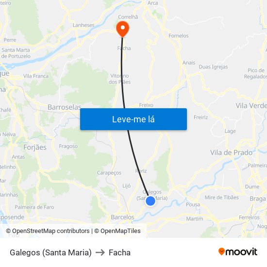Galegos (Santa Maria) to Facha map