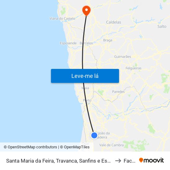 Santa Maria da Feira, Travanca, Sanfins e Espargo to Facha map