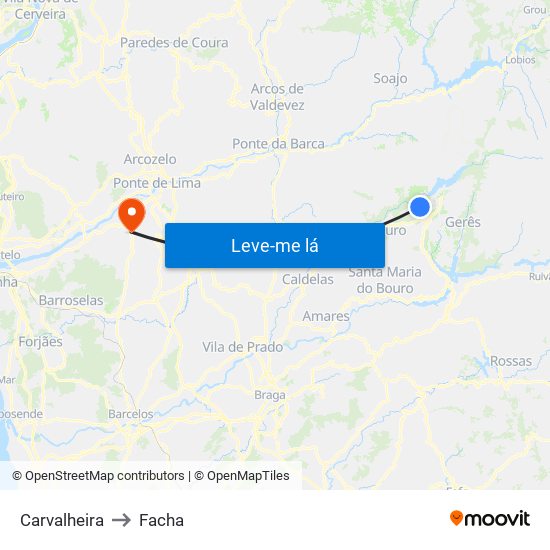 Carvalheira to Facha map