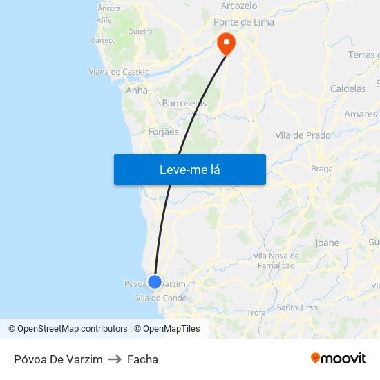 Póvoa De Varzim to Facha map