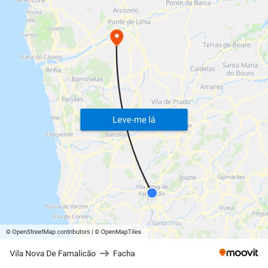 Vila Nova De Famalicão to Facha map