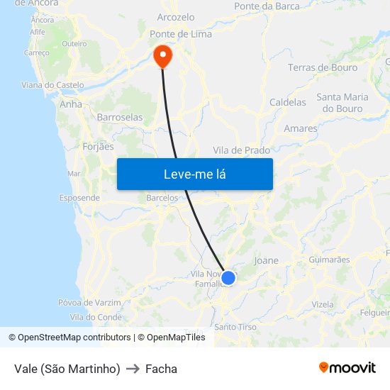 Vale (São Martinho) to Facha map