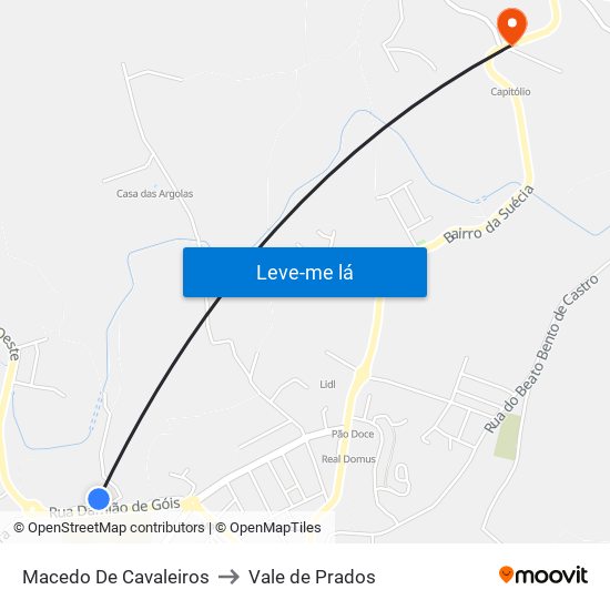 Macedo De Cavaleiros to Vale de Prados map