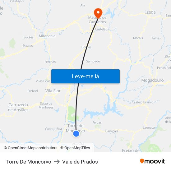 Torre De Moncorvo to Vale de Prados map
