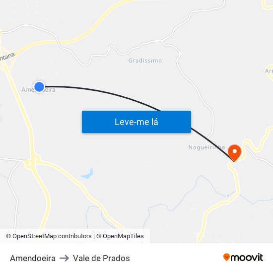 Amendoeira to Vale de Prados map