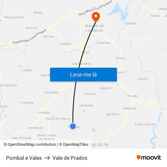 Pombal e Vales to Vale de Prados map