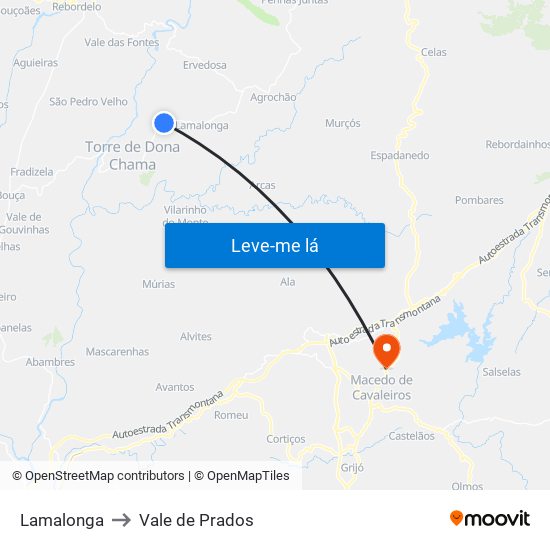 Lamalonga to Vale de Prados map