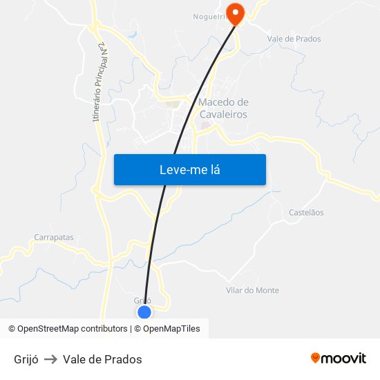 Grijó to Vale de Prados map