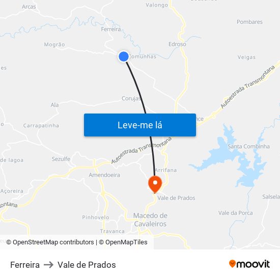 Ferreira to Vale de Prados map