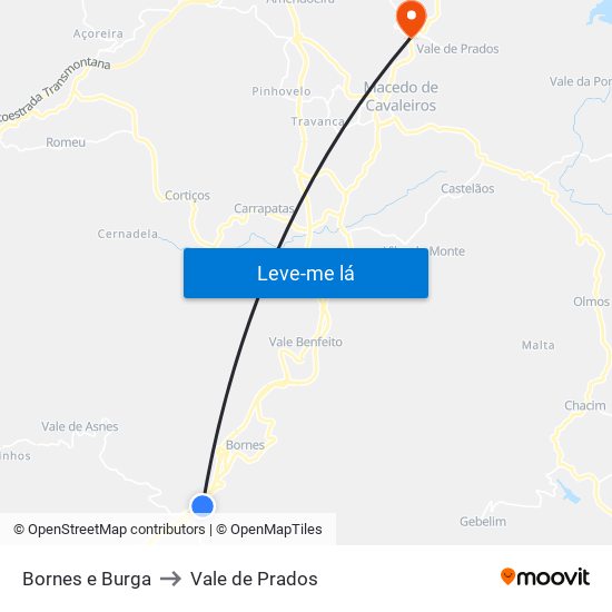 Bornes e Burga to Vale de Prados map