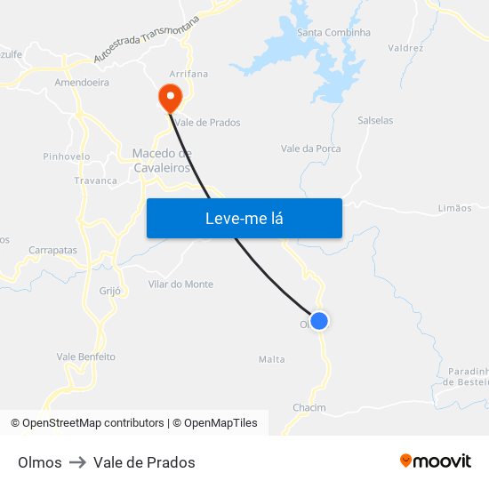 Olmos to Vale de Prados map