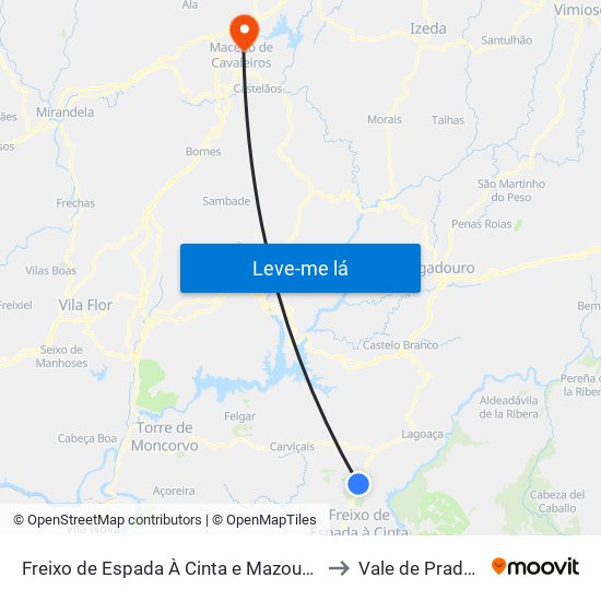 Freixo de Espada À Cinta e Mazouco to Vale de Prados map