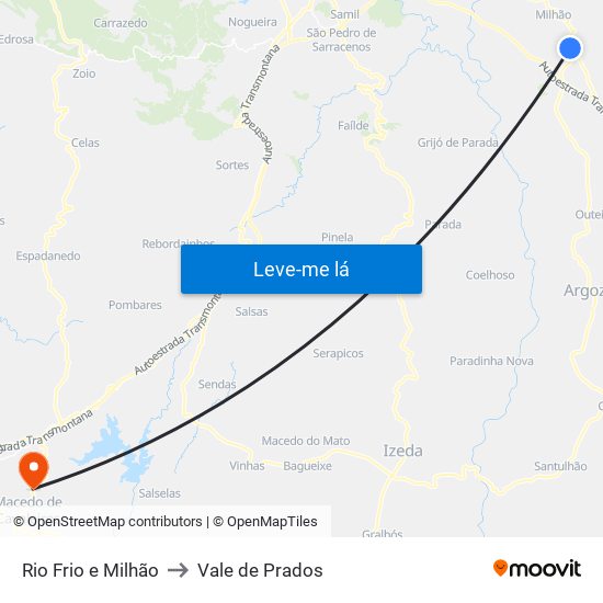 Rio Frio e Milhão to Vale de Prados map