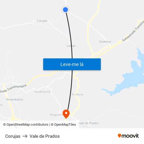 Corujas to Vale de Prados map