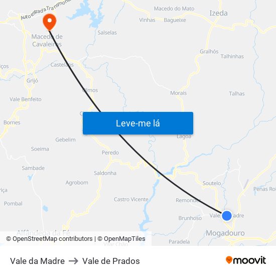 Vale da Madre to Vale de Prados map