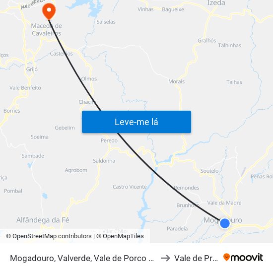Mogadouro, Valverde, Vale de Porco e Vilar de Rei to Vale de Prados map