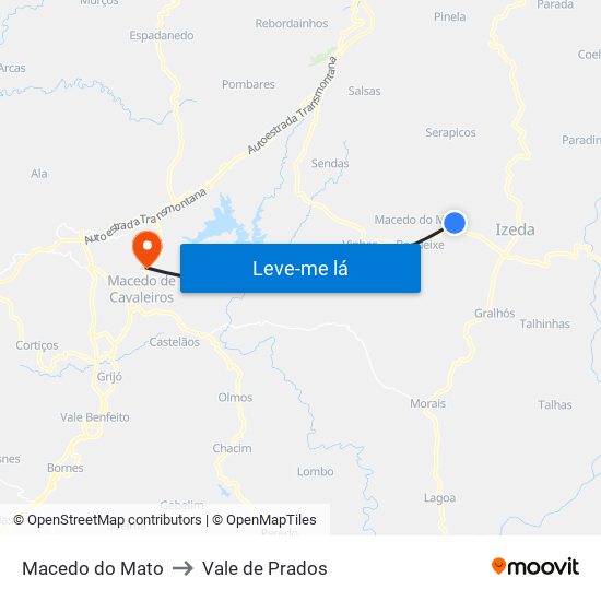 Macedo do Mato to Vale de Prados map