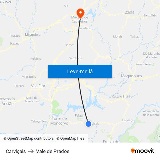 Carviçais to Vale de Prados map