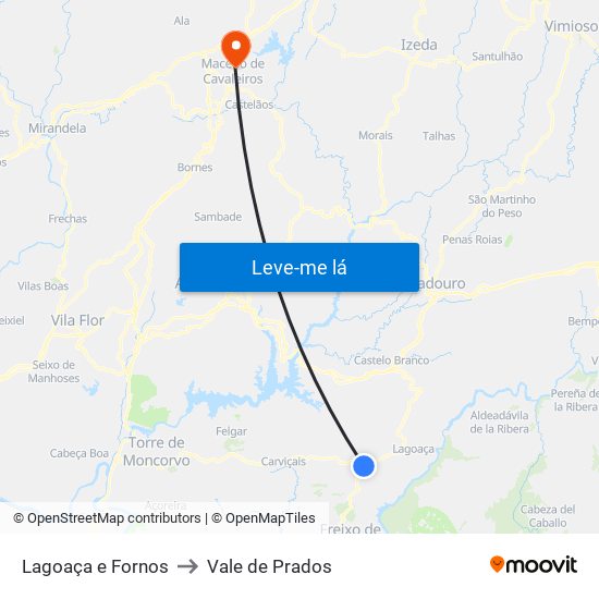 Lagoaça e Fornos to Vale de Prados map