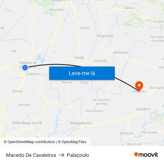 Macedo De Cavaleiros to Palaçoulo map