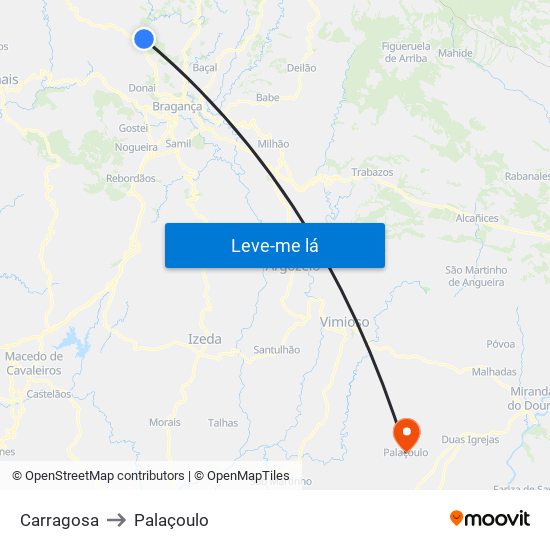 Carragosa to Palaçoulo map