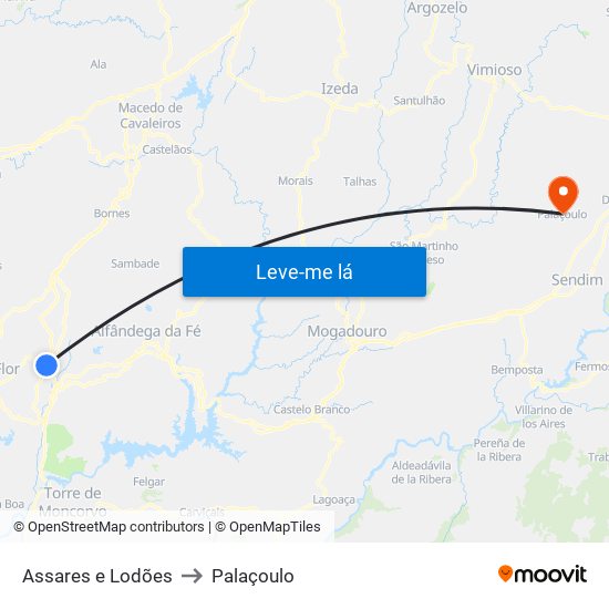Assares e Lodões to Palaçoulo map