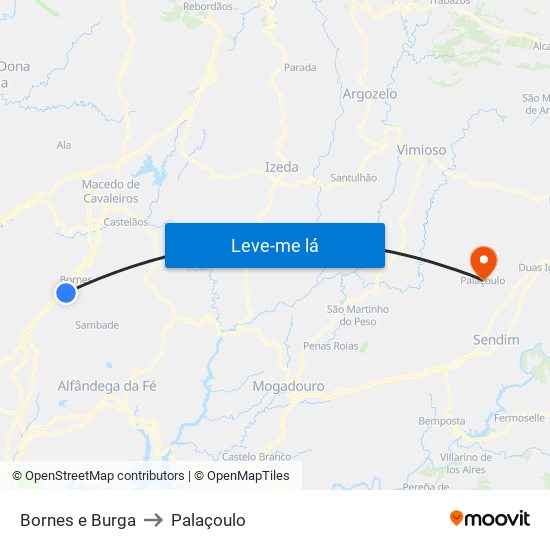 Bornes e Burga to Palaçoulo map