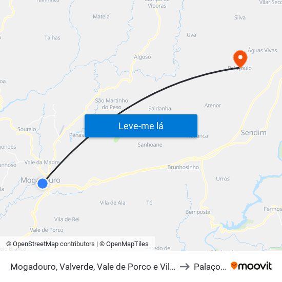 Mogadouro, Valverde, Vale de Porco e Vilar de Rei to Palaçoulo map