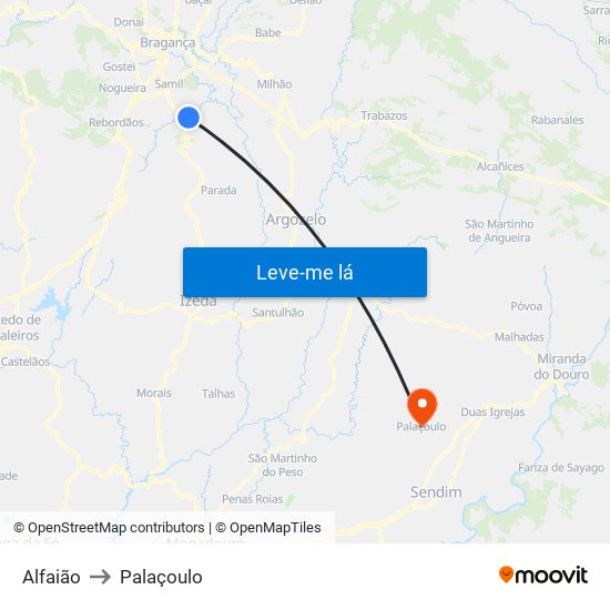 Alfaião to Palaçoulo map