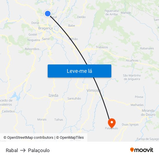 Rabal to Palaçoulo map