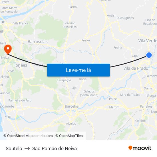 Soutelo to São Romão de Neiva map