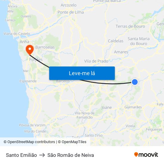 Santo Emilião to São Romão de Neiva map