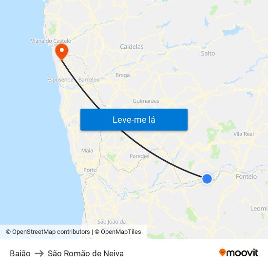 Baião to São Romão de Neiva map