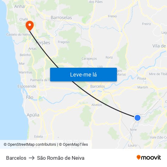 Barcelos to São Romão de Neiva map