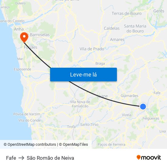 Fafe to São Romão de Neiva map