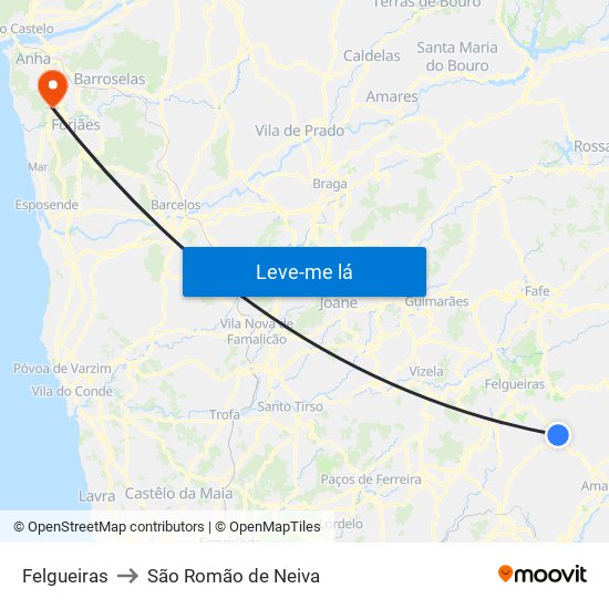 Felgueiras to São Romão de Neiva map